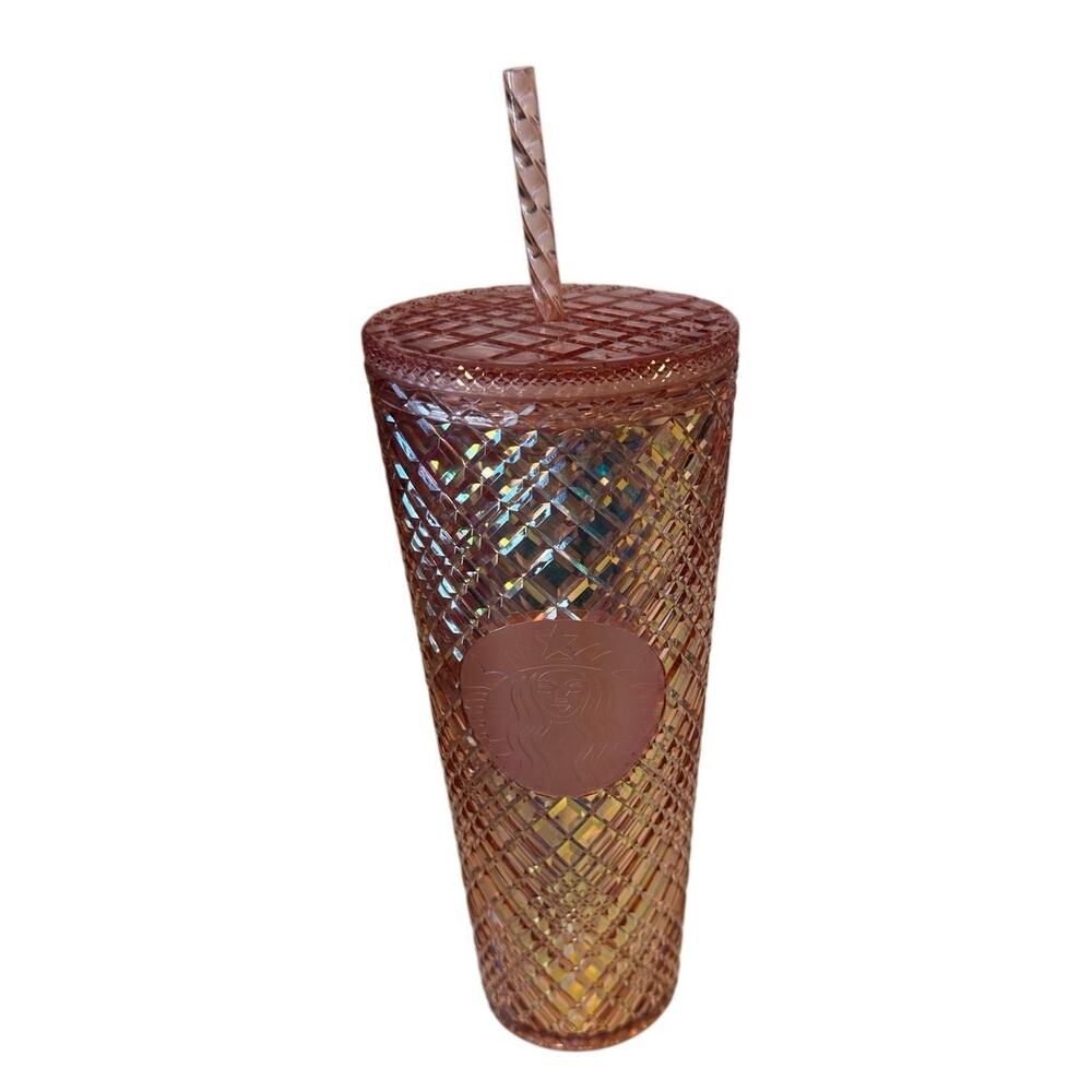 Starbucks Rose Gold Jeweled Tumbler 24oz Coffee Cup Iridescent Shiny